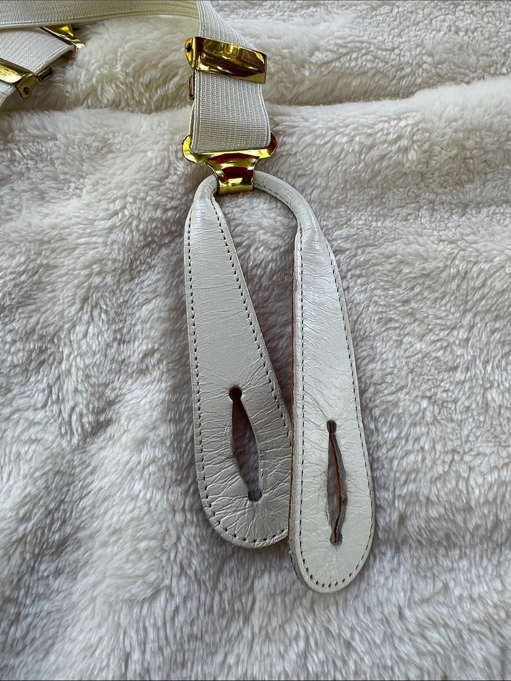 Two vintage pairs of Leather Tab Button Suspenders - Burgundy and Ivory - Picture 5 of 7